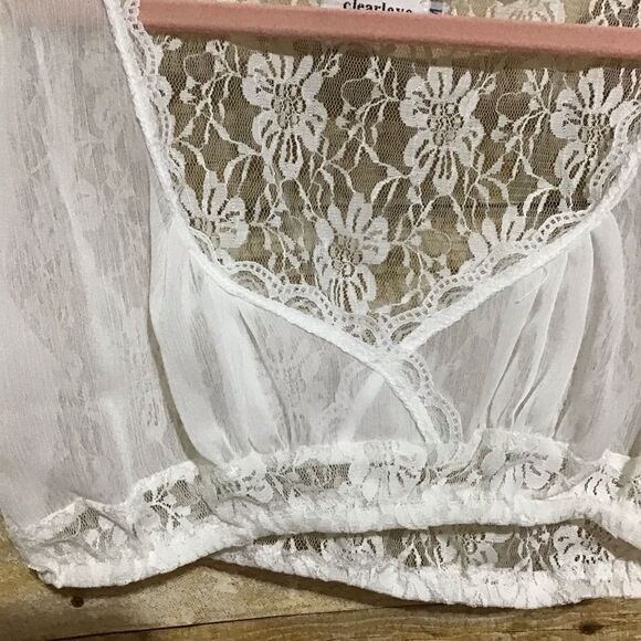 Clearlove White Sheer Lace Crop Top M - Picture 2 of 5